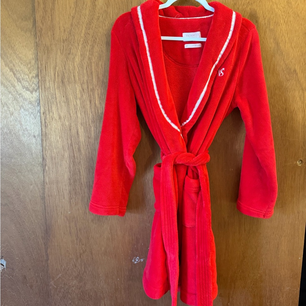 Victorias Secret Fleece Robe Red with White Trim Women’s Size S